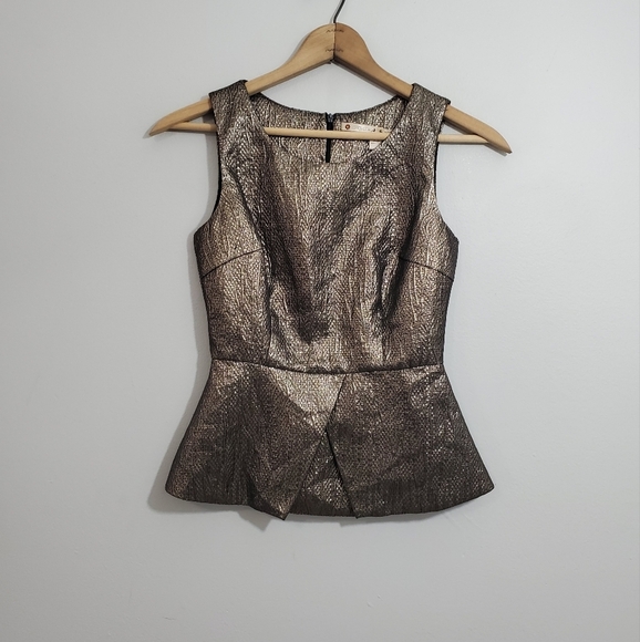 Anthro Chelsea & Violet Metallic Dark Bronze Peplum Tank Top - Picture 1 of 4